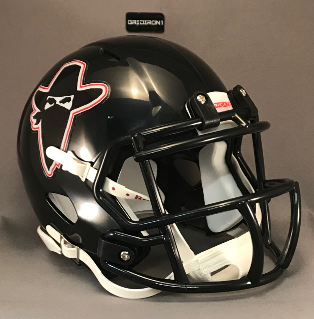  Oklahoma Outlaws 1984 scarlet / white outline (includes accurate black facemask clips)